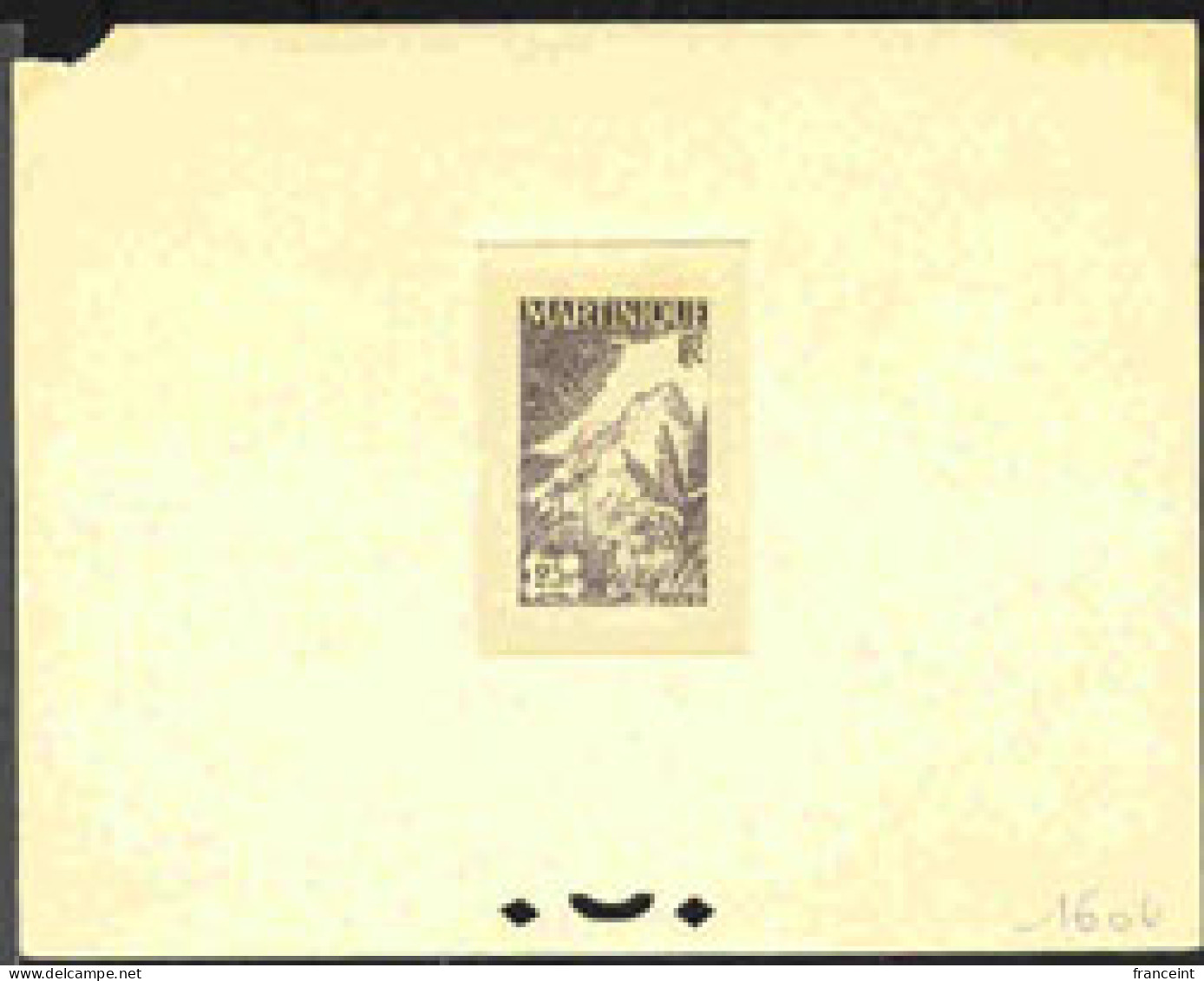 MARTINIQUE(1947) Mont Carbet. Trial Color Die Proof In Black With Color Code Penciled In Margin. Yvert 241. Scott 232 - Other & Unclassified