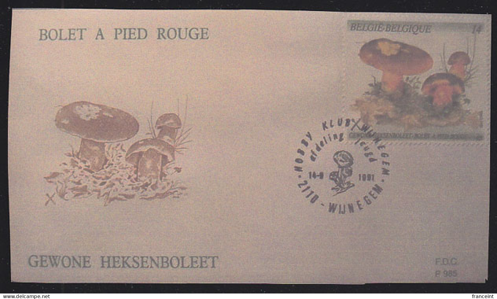 BELGIUM(1991) Boletus Erythropus. Die Proof In Green Signed By The Engraver, Representing The FDC Cachet. Scott No 1413. - Essais & Réimpressions