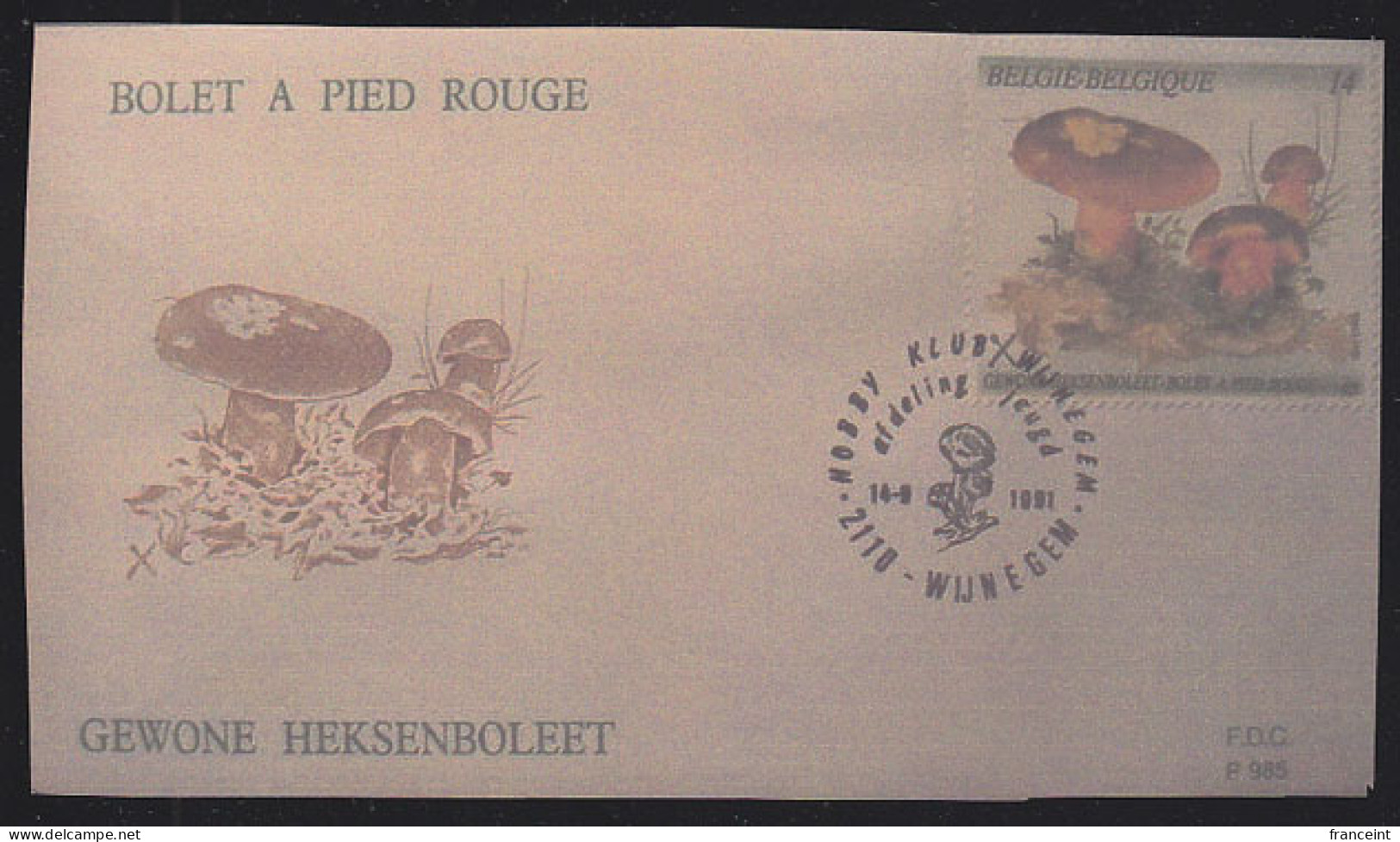 BELGIUM(1991) Boletus Erythropus. Die Proof In Green Signed By The Engraver, Representing The FDC Cachet. Scott No 1413. - Proeven & Herdruk