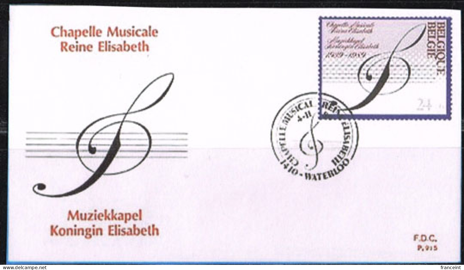 BELGIUM(1989) Treble Clef. Die Proof In Black Signed By The Engraver, Representing The FDC Cachet. Scott No B1088. - Proeven & Herdruk