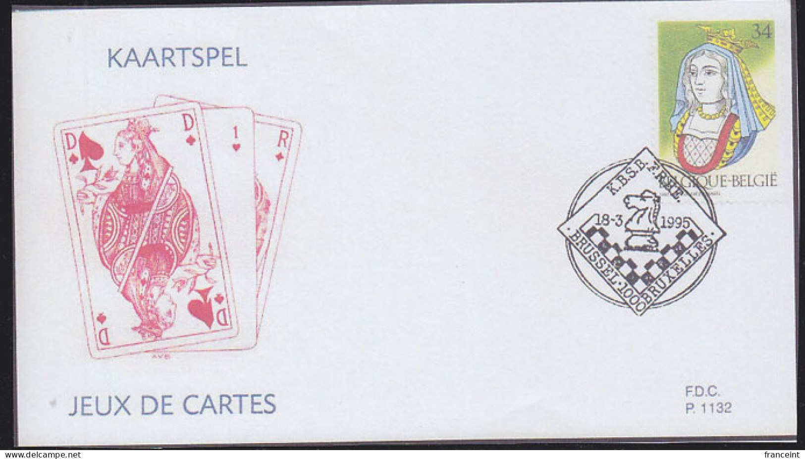 BELGIUM(1995) Playing Cards. Die Proof In Blue Signed By The Engraver, Representing The FDC Cachet. Scott No 1579 - Proeven & Herdruk