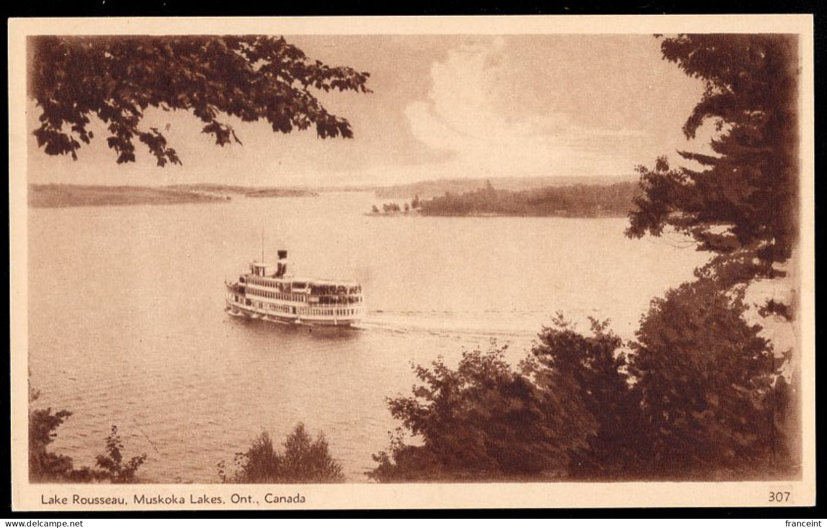 CANADA(1930) Sightseeing Boat. 2 Cent Postal Card With Sepia Illustration. Lake Rousseau. - 1903-1954 Reyes