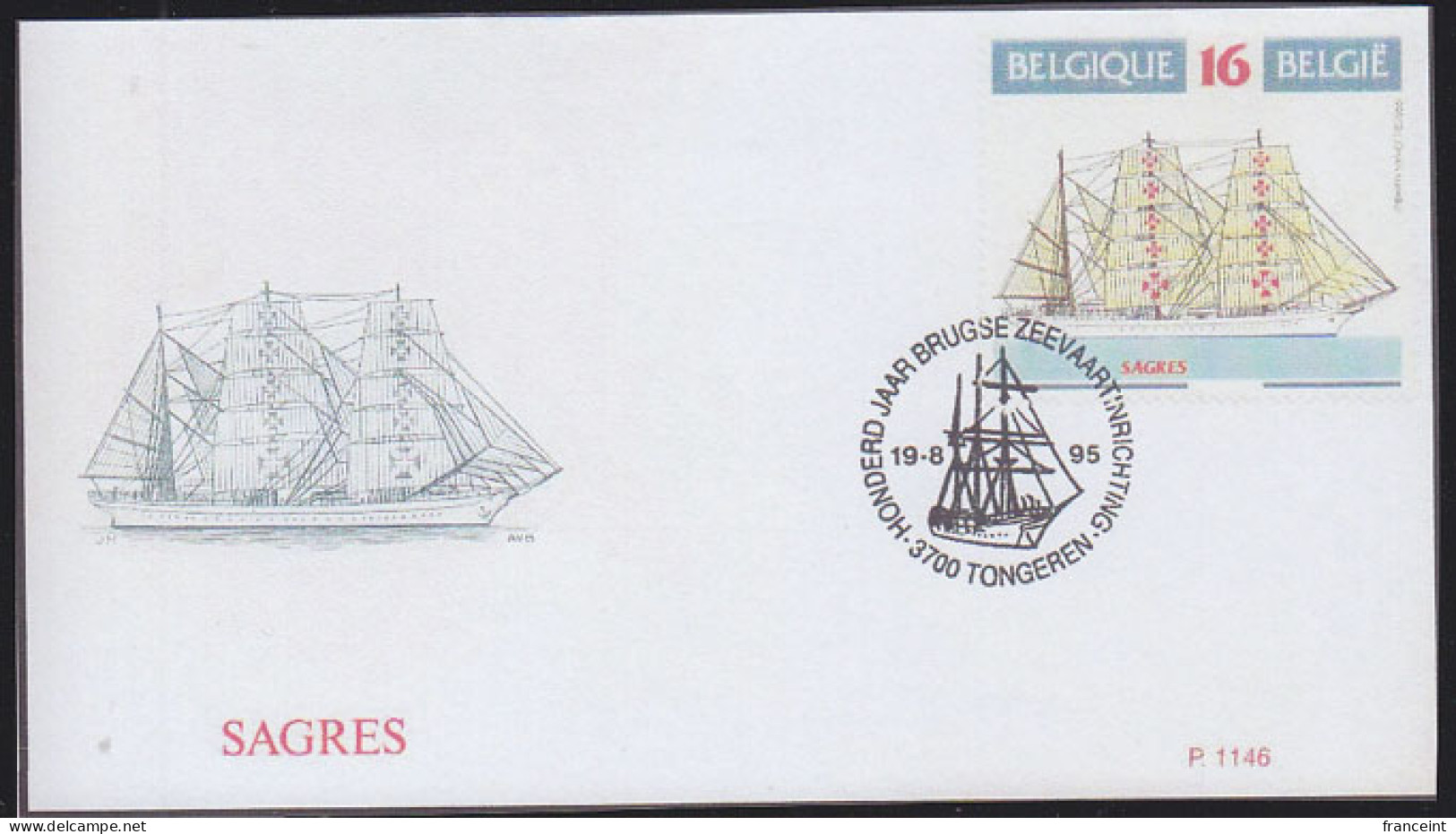 BELGIUM(1992) Sailing Ship Sagres. Die Proof In Green Signed By The Engraver, Representing The FDC Cachet. Scott No 1592 - Proeven & Herdruk