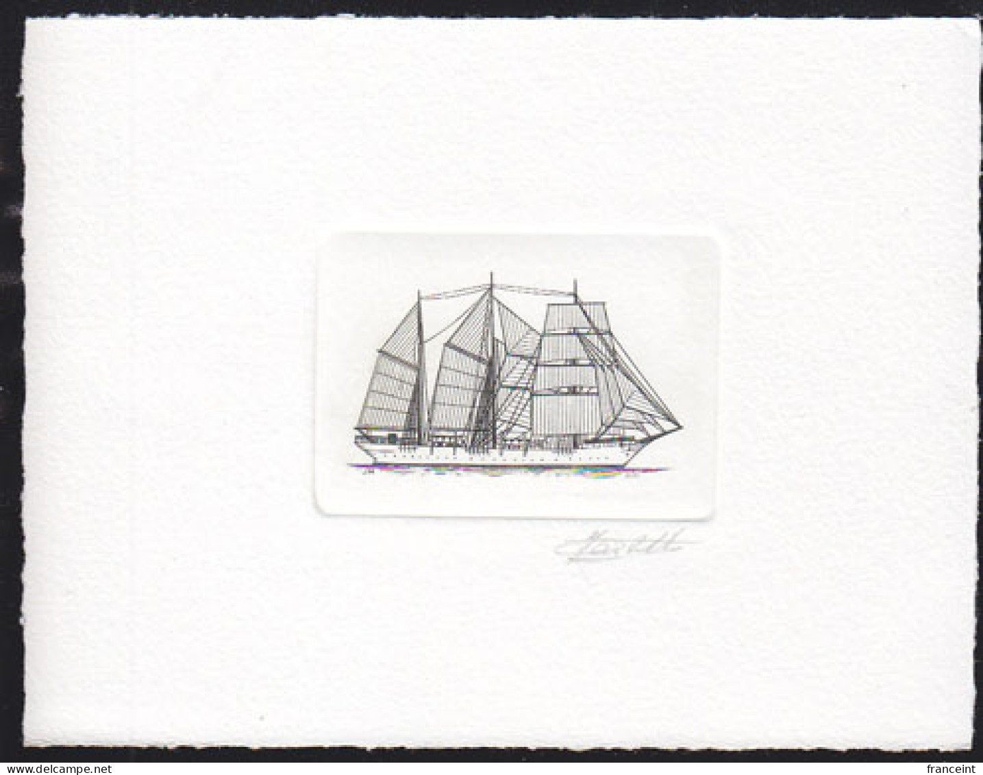 BELGIUM(1995) Sailing Ship Mercator. Die Proof In Black Signed By The Engraver. Scott No 1590.  - Probe- Und Nachdrucke