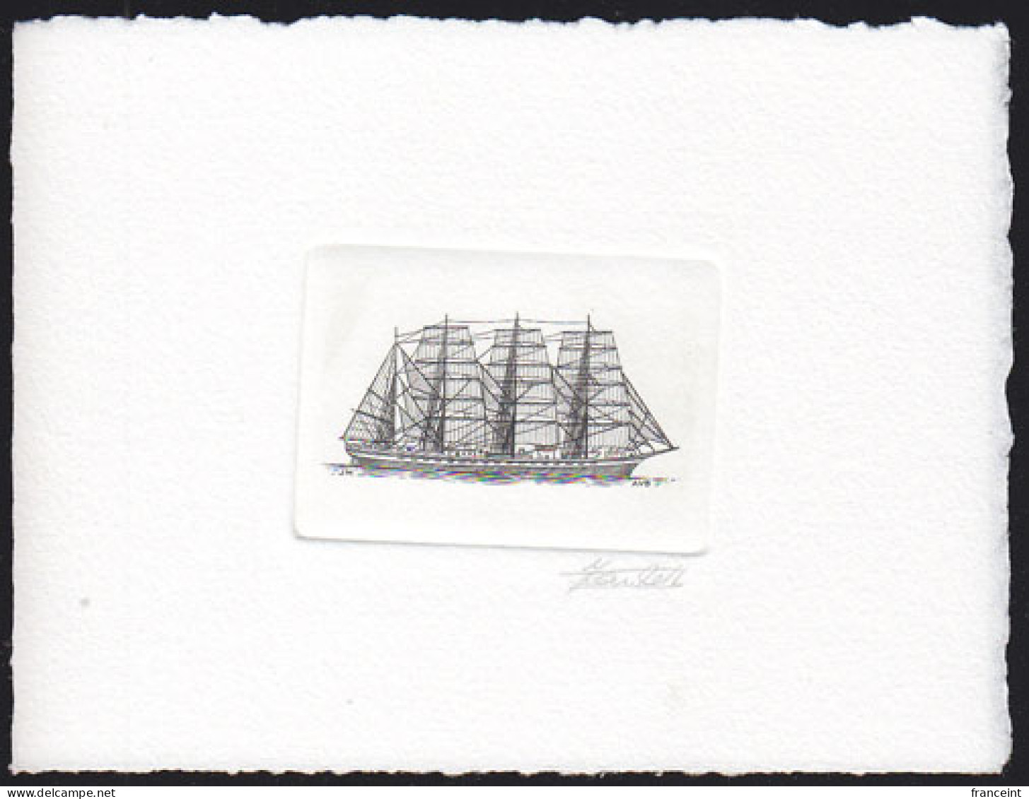 BELGIUM(1995) Sailing Ship Kruzenstern. Die Proof In Black Signed By The Engraver. Scott No 1591.  - Proeven & Herdruk