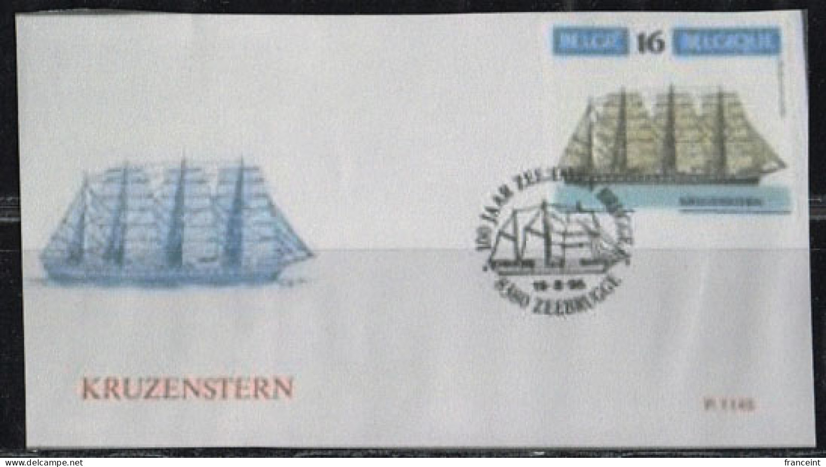 BELGIUM(1995) Sailing Ship Kruzenstern. Die Proof In Black Signed By The Engraver. Scott No 1591.  - Proofs & Reprints