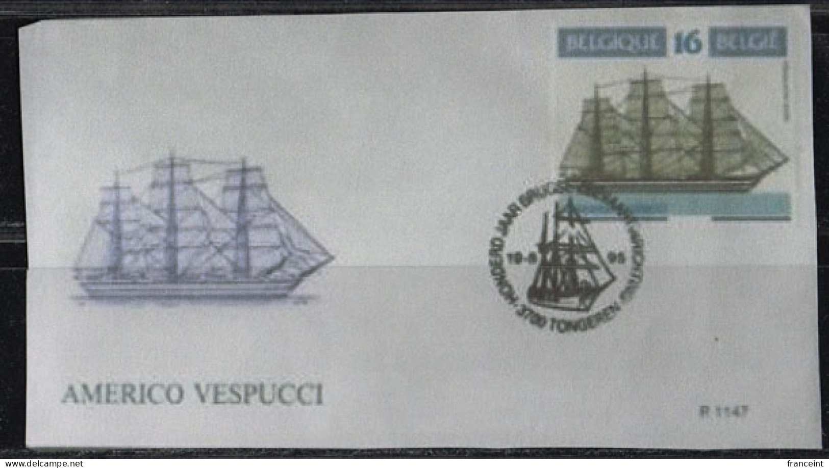 BELGIUM(1995) Sailing Ship Amerigo Vespucci. Die Proof In Black Signed By The Engraver. Scott No 1531.  - Proeven & Herdruk