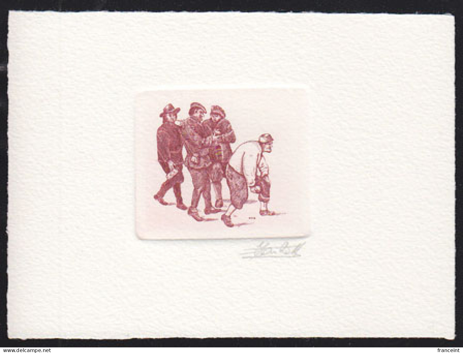 BELGIUM(1990) "The Bowlers" By Teniers. Die Proof In Violet Signed By The Engraver. Scott No 1392.  - Proeven & Herdruk