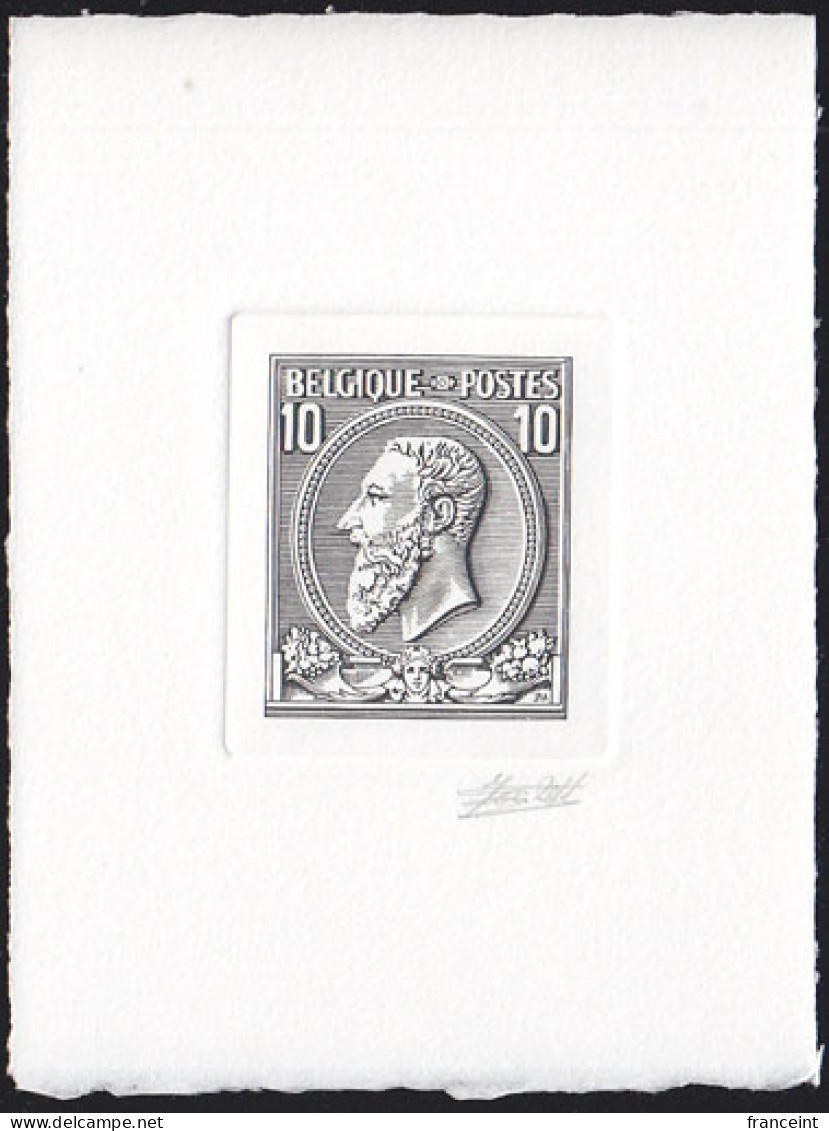 BELGIUM(1993) Old Leopold Stamp. Die Proof In Black Signed By The Engraver, Representing The FDC Cachet. Scott 1582 - Proeven & Herdruk