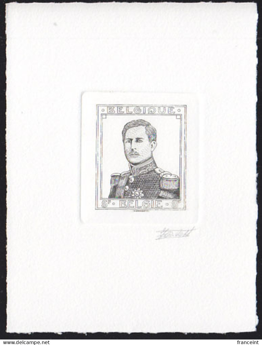 BELGIUM(1993) Old Leopold Stamp. Die Proof In Black Signed By The Engraver, Representing The FDC Cachet. Scott 1546 - Proofs & Reprints