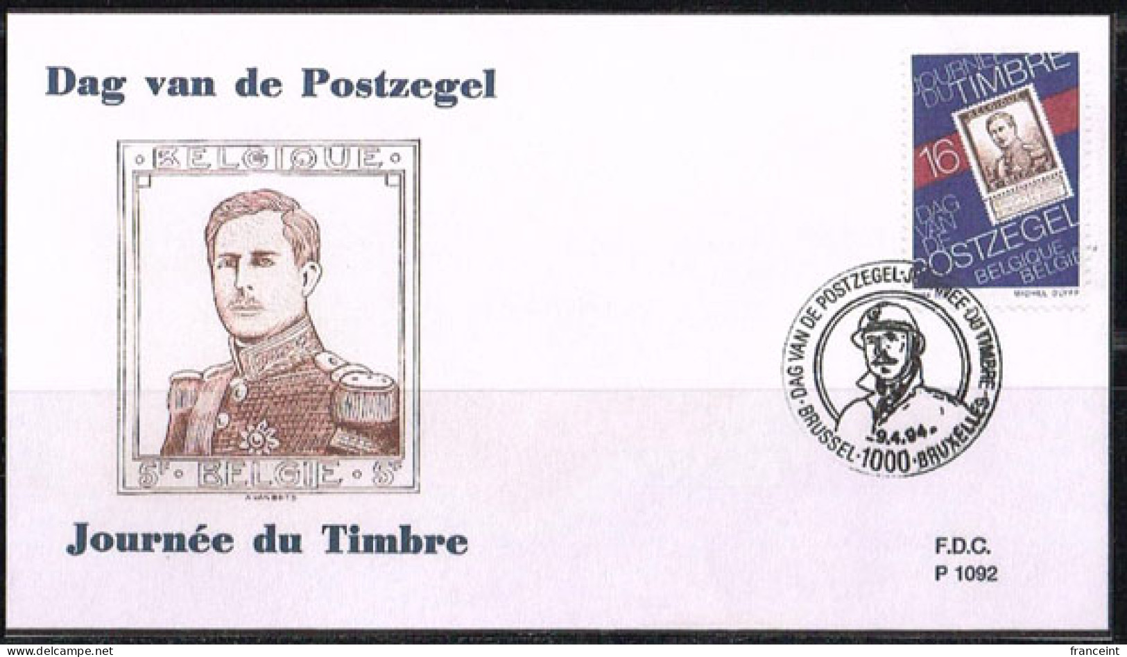 BELGIUM(1993) Old Leopold Stamp. Die Proof In Black Signed By The Engraver, Representing The FDC Cachet. Scott 1546 - Proofs & Reprints