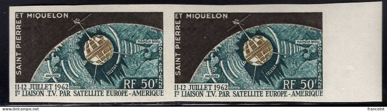 ST. PIERRE & MIQUELON(1962) Telstar Satellite. Imperforate Pair. Scott No C26, Yvert No PA29. - Sin Dentar, Pruebas De Impresión Y Variedades