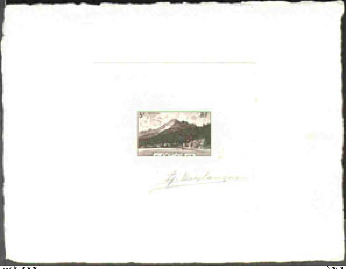 MARTINIQUE(1947) Mt. Pelée. Die Proof In Black Signed By The Engraver BARLANGUE. Scott No 227, Yvert No 236. - Other & Unclassified