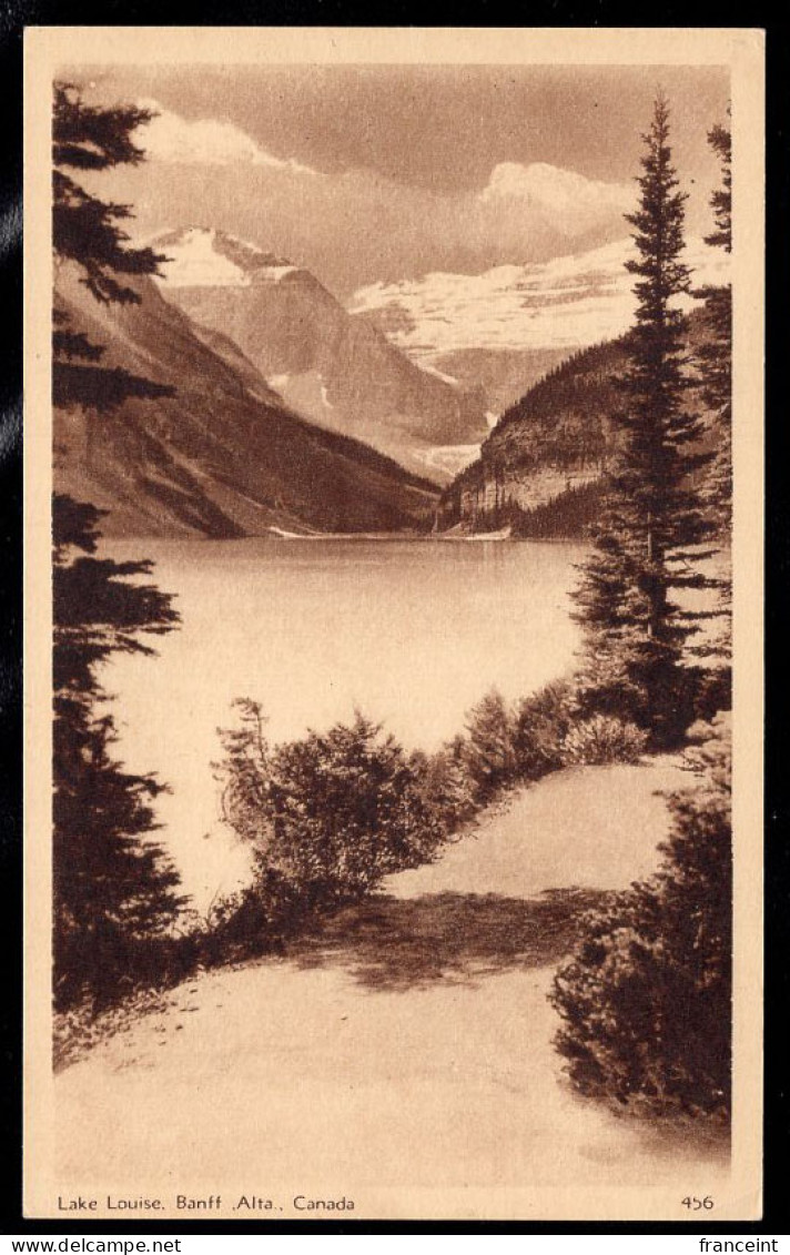 CANADA(1930) Lake Louise. Mountains. 2 Cent Postal Card With Sepia Photographic Illustration. - 1903-1954 Kings