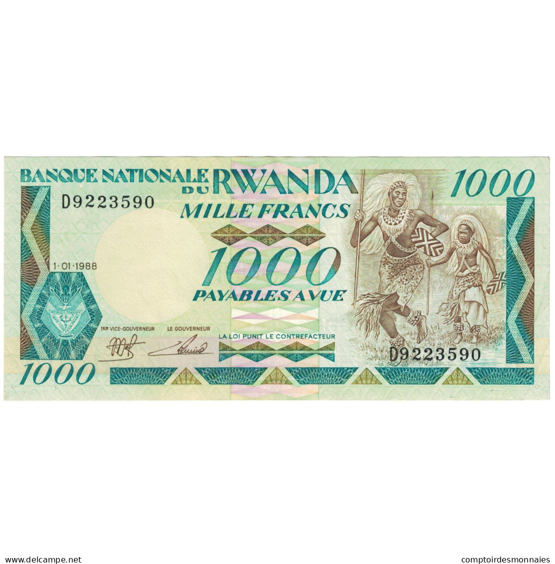 Billet, Rwanda, 1000 Francs, 1988, 1988-01-01, KM:21a, NEUF - Ruanda