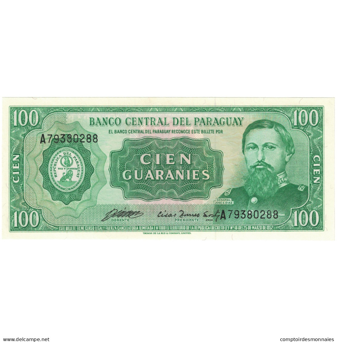 Billet, Paraguay, 100 Guaranies, 1952, KM:198a, NEUF - Paraguay