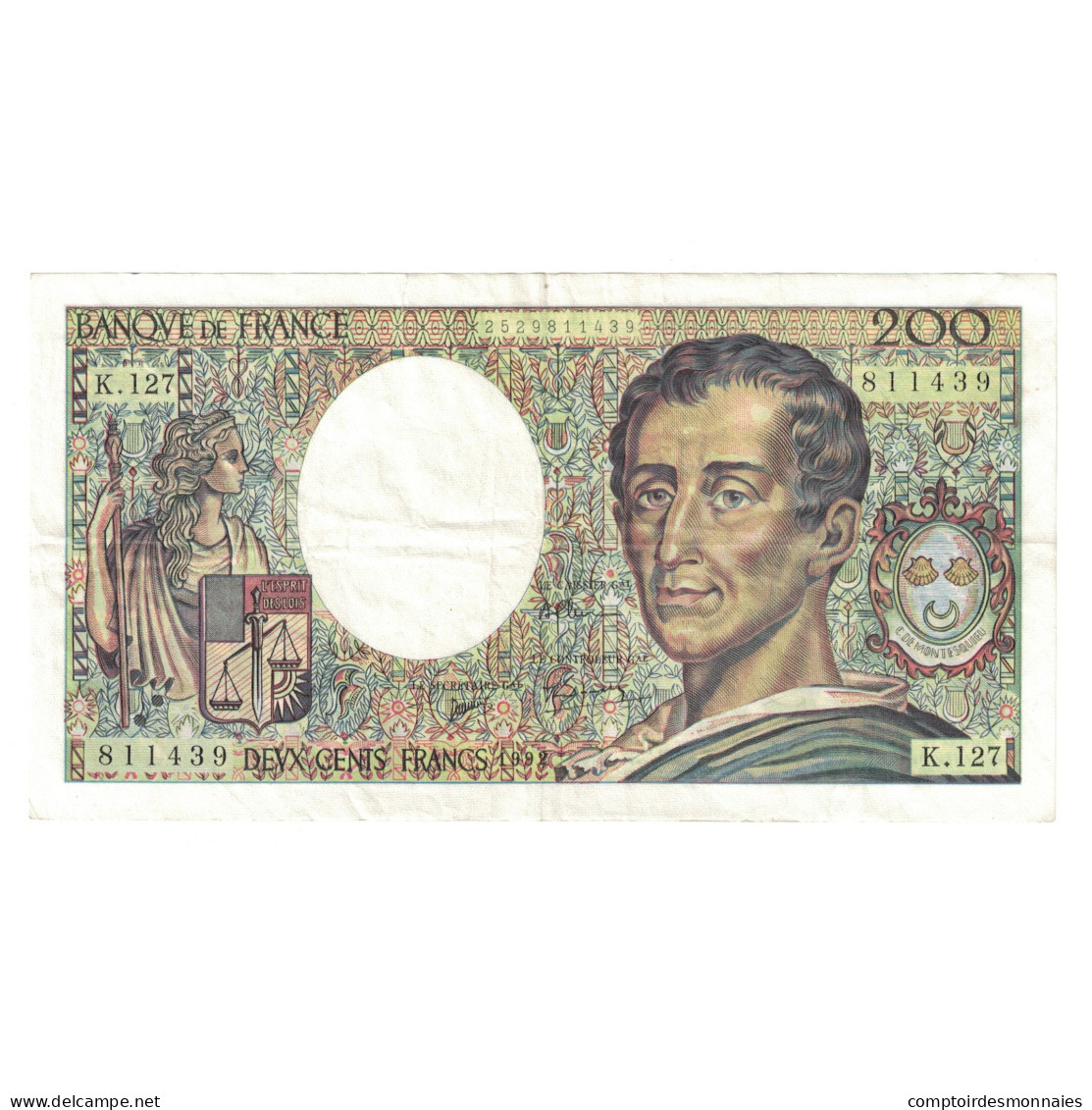 France, 200 Francs, Montesquieu, 1992, K.127811439, SUP, Fayette:70.12c, KM:155b - 200 F 1981-1994 ''Montesquieu''