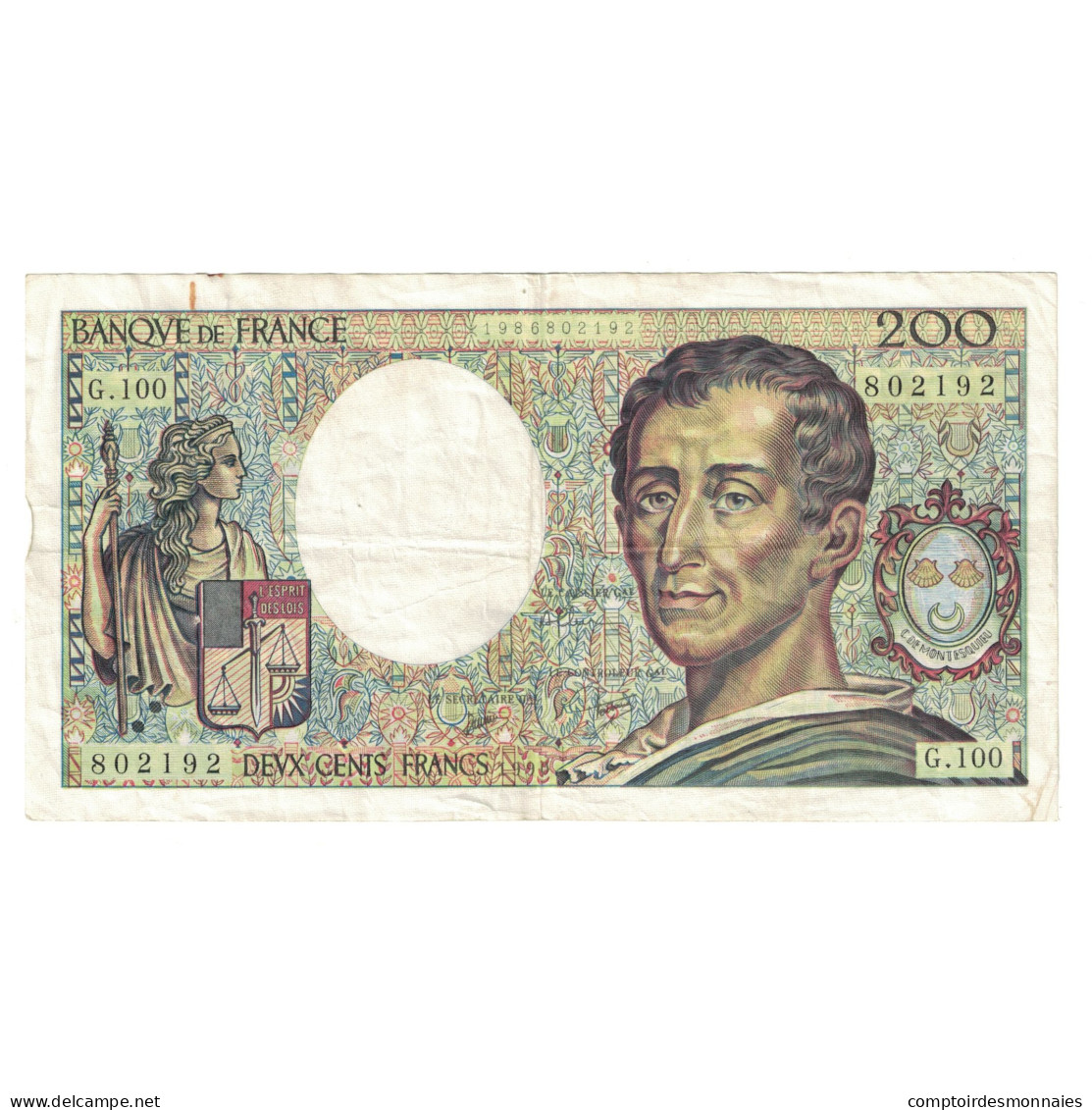 France, 200 Francs, Montesquieu, 1990, G.100802192, TB+, Fayette:70.10b, KM:155d - 200 F 1981-1994 ''Montesquieu''