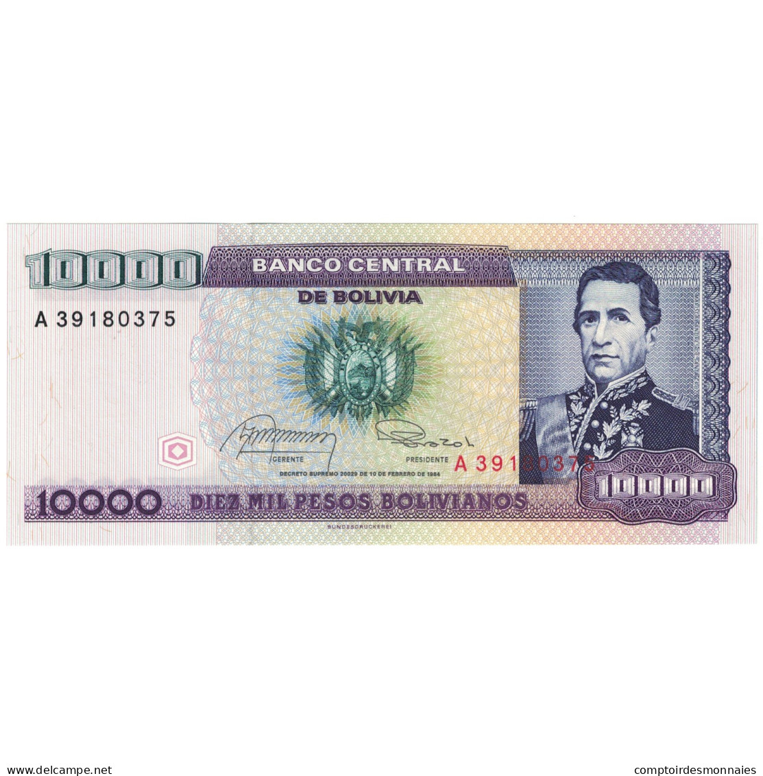 Billet, Bolivie, 10,000 Pesos Bolivianos, D.1984, 1984-02-10, KM:169a, TTB - Bolivia