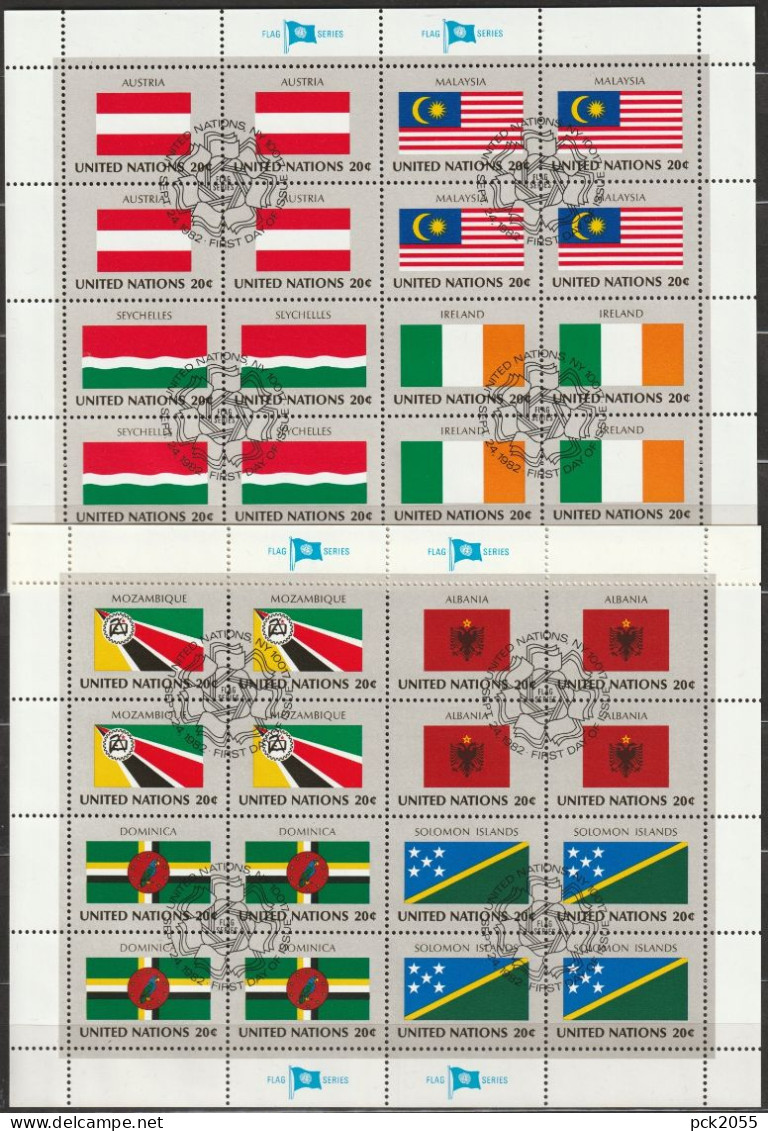 UNO New York 1982 MiNr.397 - 412 O Gestempelt 4 Kleinbogen Flaggen Der UNO- Mitgliedsstaaten ( Dg 337)günstiger Versand - Oblitérés