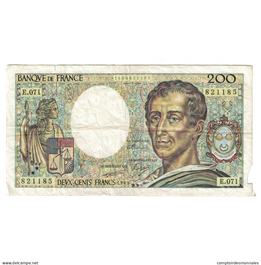 France, 200 Francs, Montesquieu, 1989, E.071821185, TB, Fayette:70.09, KM:155c - 200 F 1981-1994 ''Montesquieu''