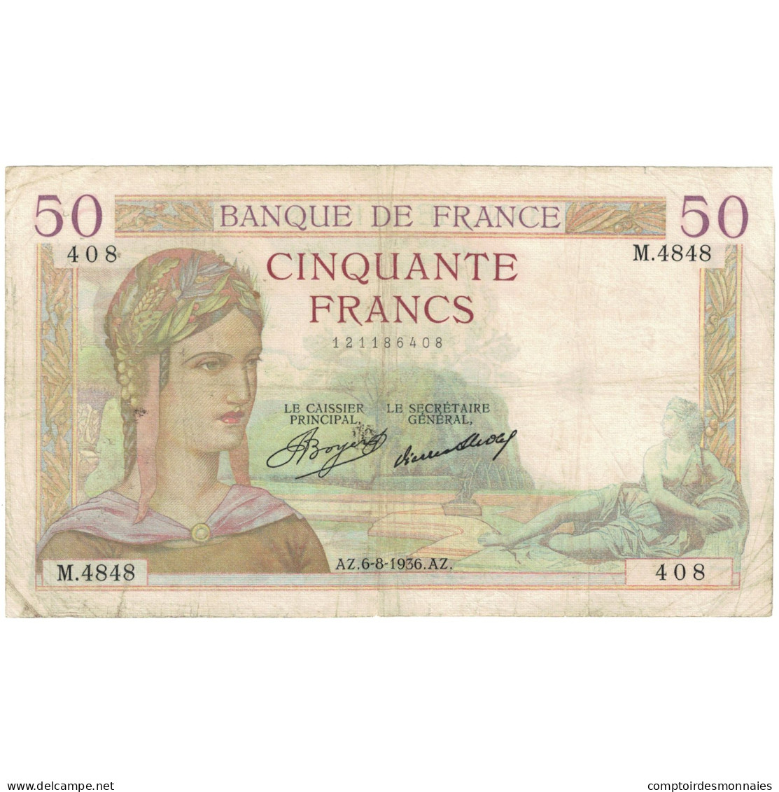 France, 50 Francs, Cérès, 1936, M.4848, TB, Fayette:17.29, KM:81 - 50 F 1934-1940 ''Cérès''