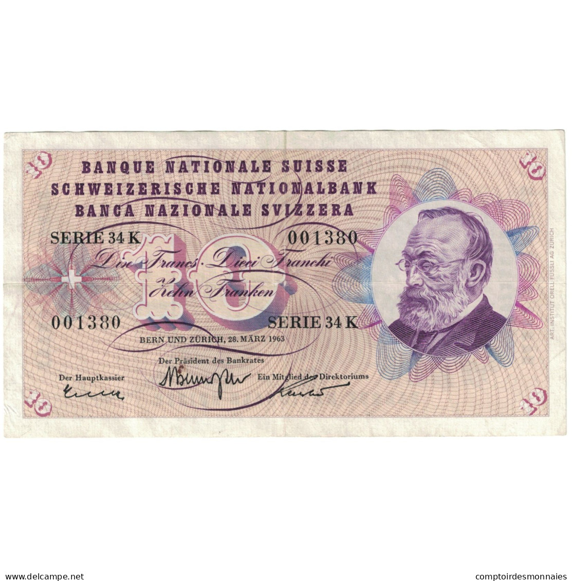 Billet, Suisse, 10 Franken, 1963, 1963-03-28, KM:45h, TTB - Schweiz