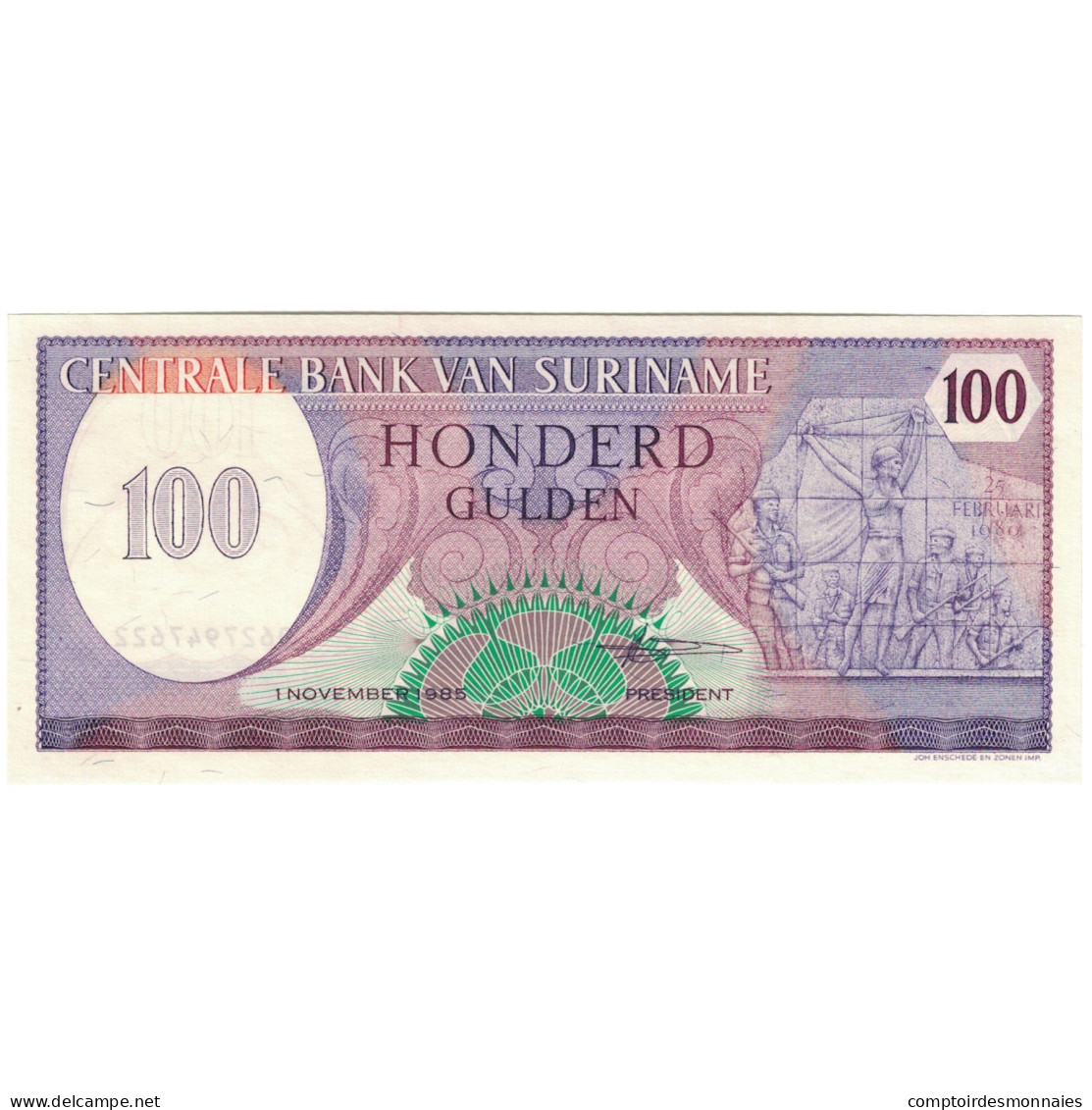 Billet, Suriname, 100 Gulden, 1985, KM:128b, NEUF - Surinam