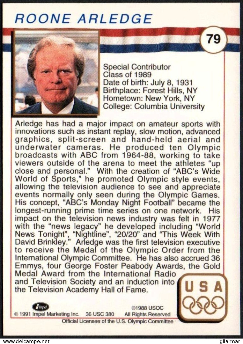 UNITED STATES 1991 - U.S. OLYMPIC CARDS HALL OF FAME # 79 - ROONE ARLEDGE - SPORTS BROADCASTING - G - Sonstige & Ohne Zuordnung