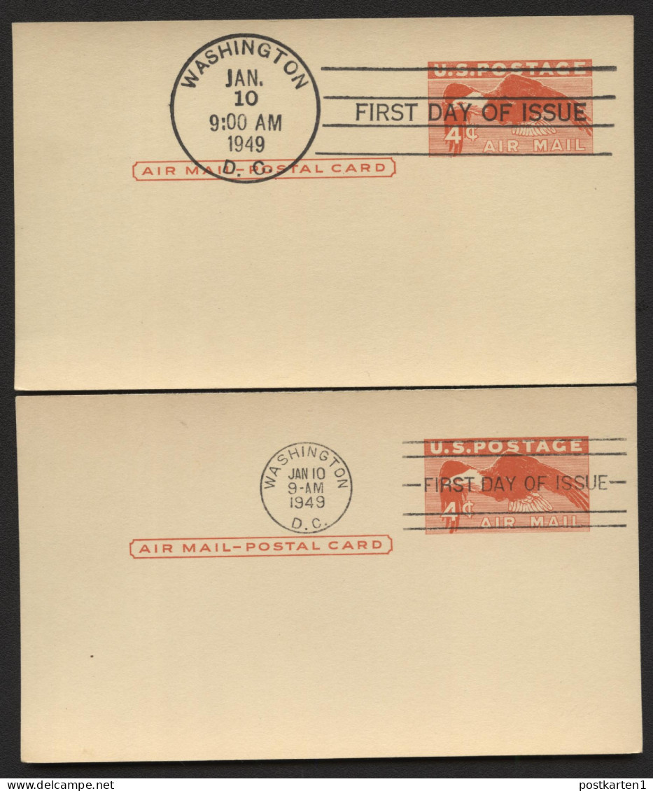 UXC1 2 Air Mail Postal Cards FDC 1949 Cat, $5.50 - 1941-60