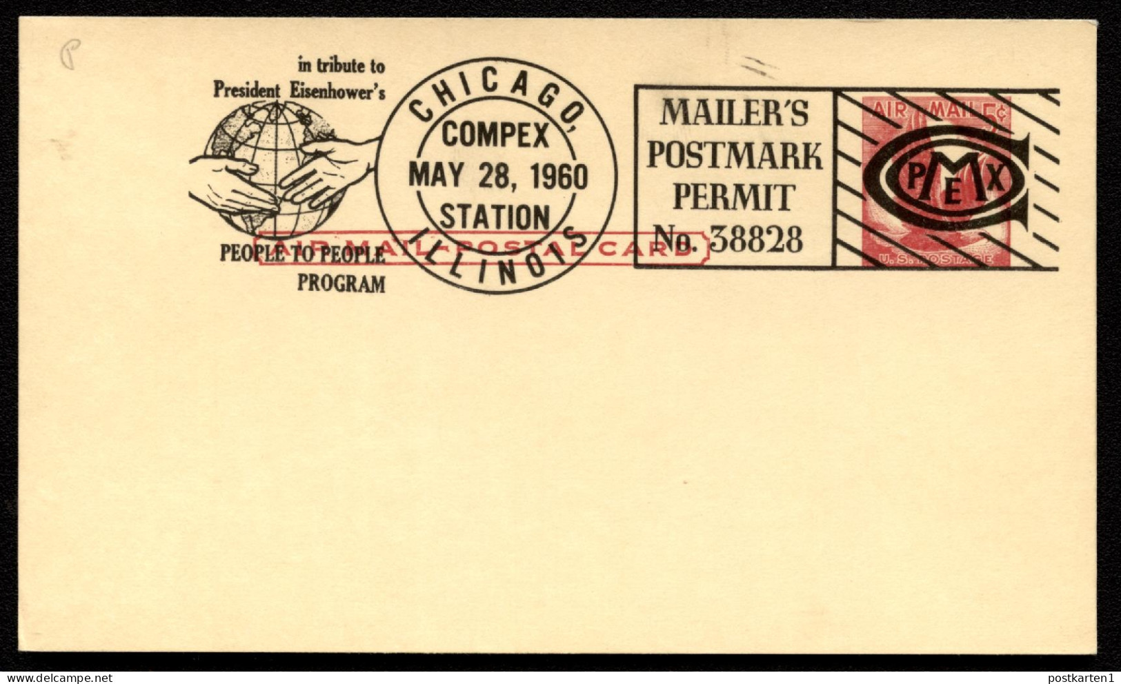 UXC2 Air Mail Postal Card MAILER'S POSTMARK PERMIT #38828 Chicago IL 1960 - 1941-60