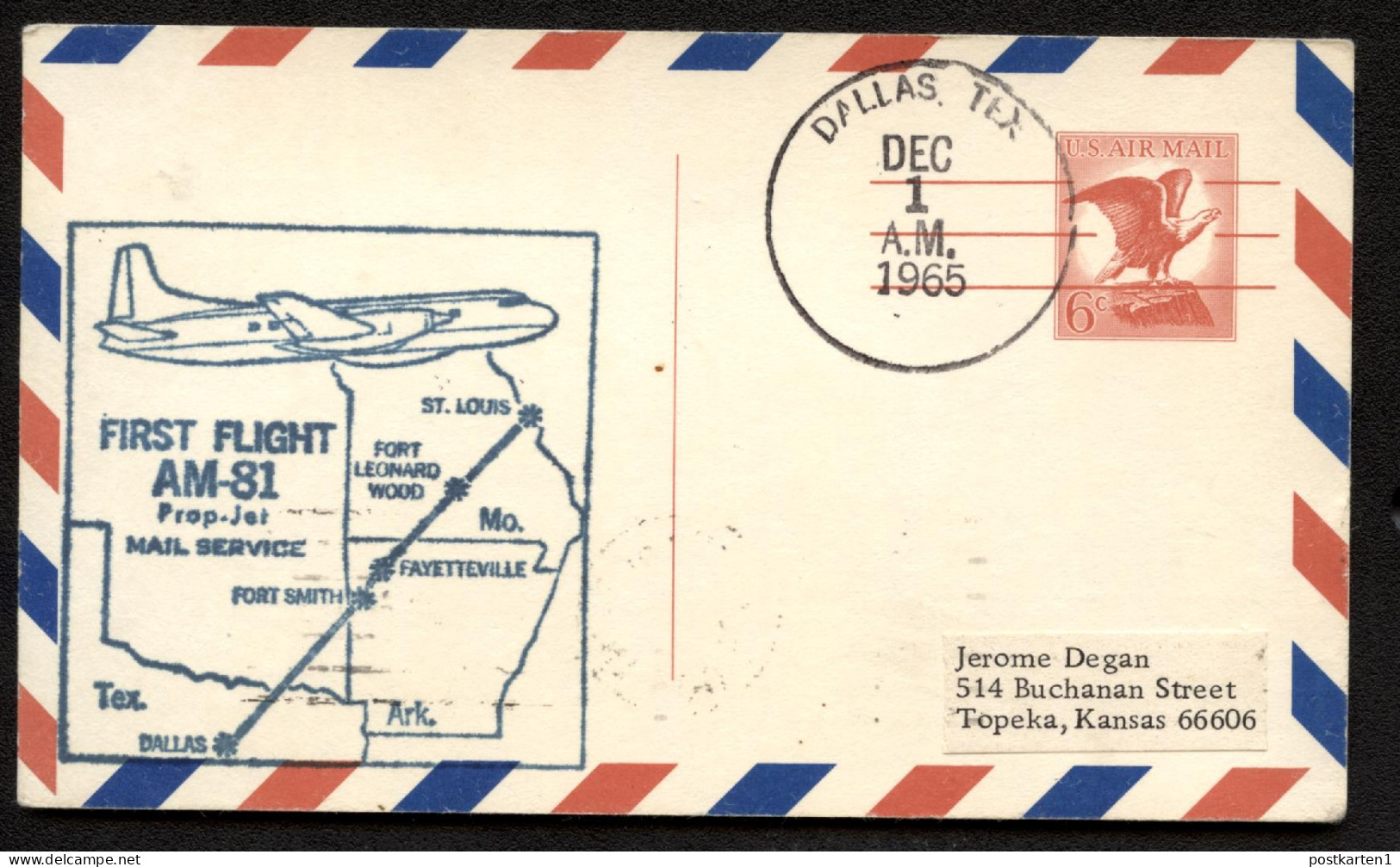 UXC4 Air Maiil Postal Card FIRST FLIGHT AM-81 Dallas TX 1965 - 1961-80