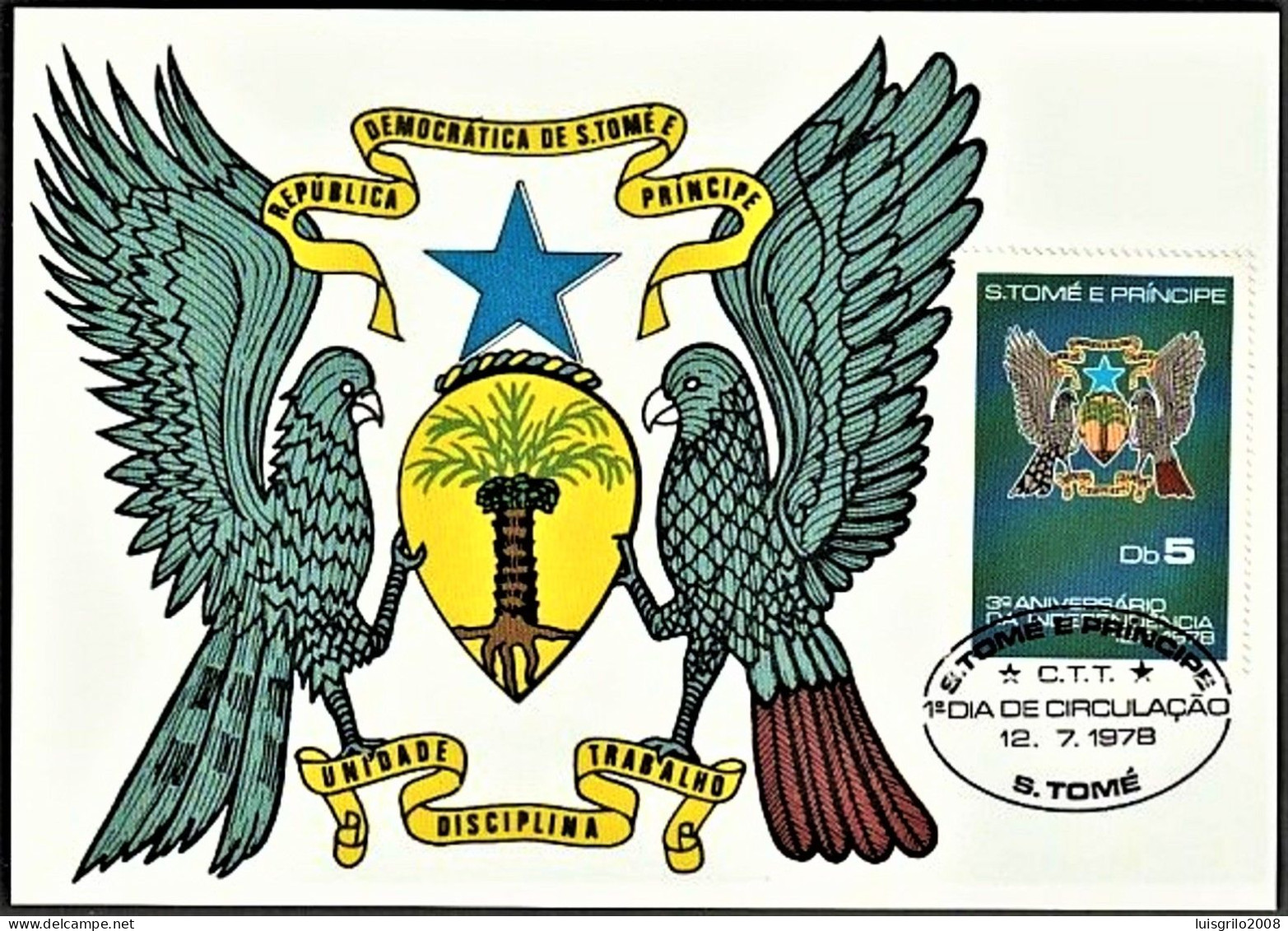 S. Tomé E Princípe R.D. 1978 - Aniversário Da Independência/ Armas Nacionais -|- Maximum Postcard - Sao Tome En Principe