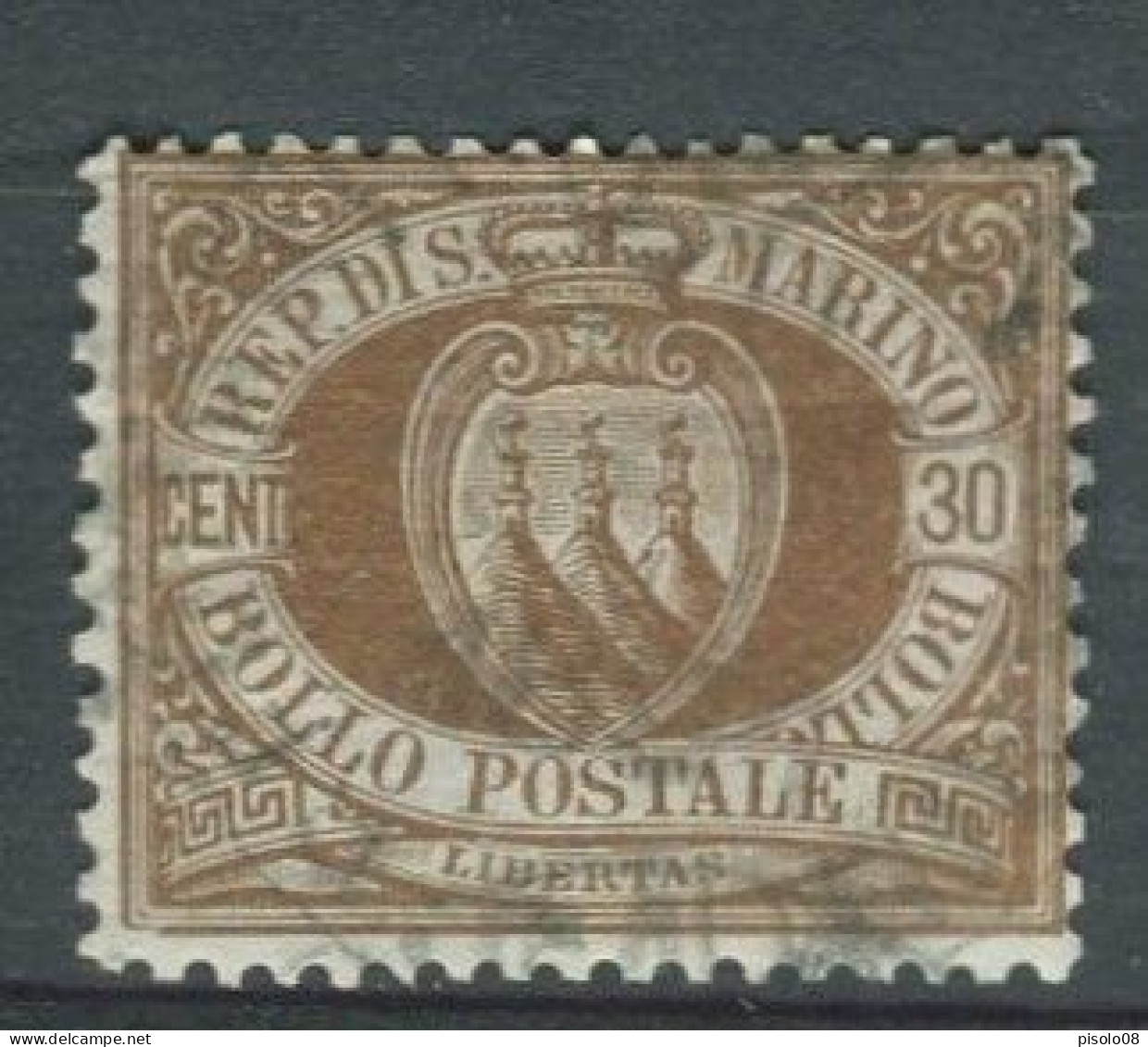 SAN MARINO 1877 CIFRA O STEMMA 30 C. USATO - Used Stamps