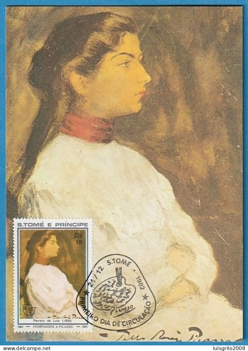S. Tomé E Princípe R.D. 1982 - Picasso, Retrato De Lola -|- Maximum Postcard - Sao Tome En Principe