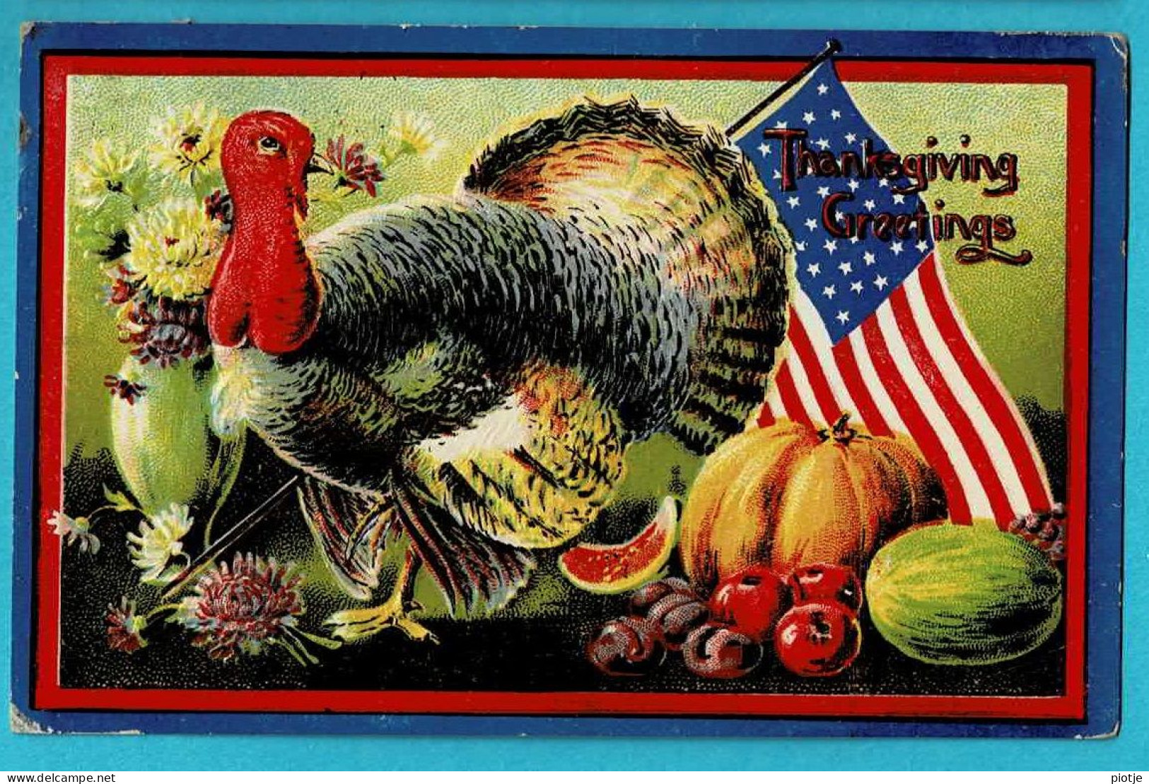 * Fantaisie - Fantasie - Fantasy (carte Gaufrée - Relief) * Thanksgiving Greetings, Kalkoen, Turkey, Dinde, America - Thanksgiving