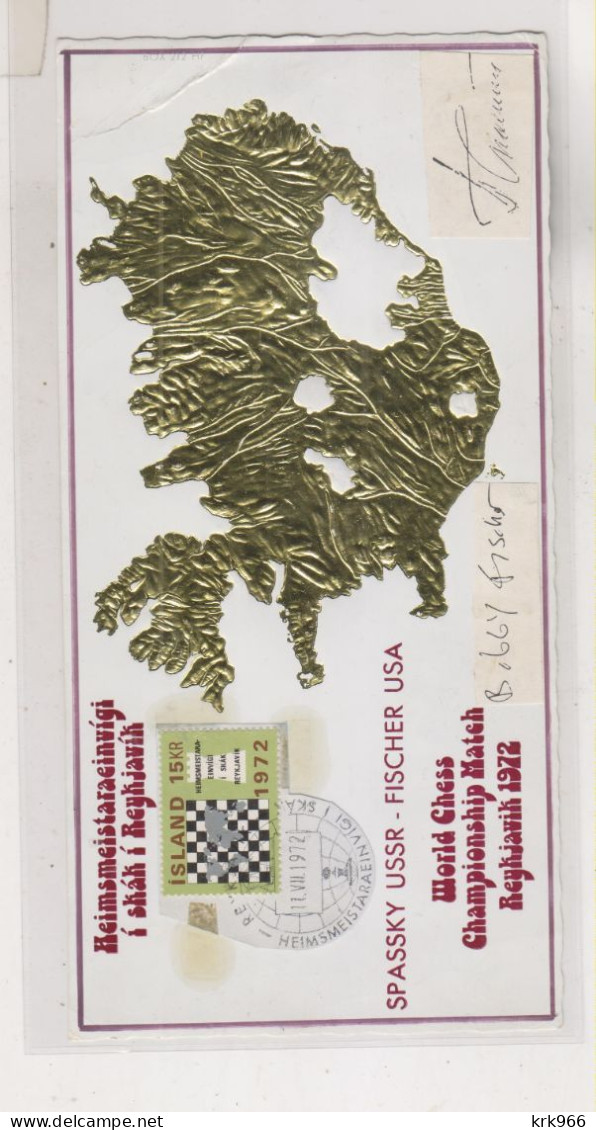 ICELAND ¸1972 Chess Spassky -Fisher Nice Postcard With Autographs ( Cuts  From FDC Covers Glued On Postcard  ) - Briefe U. Dokumente