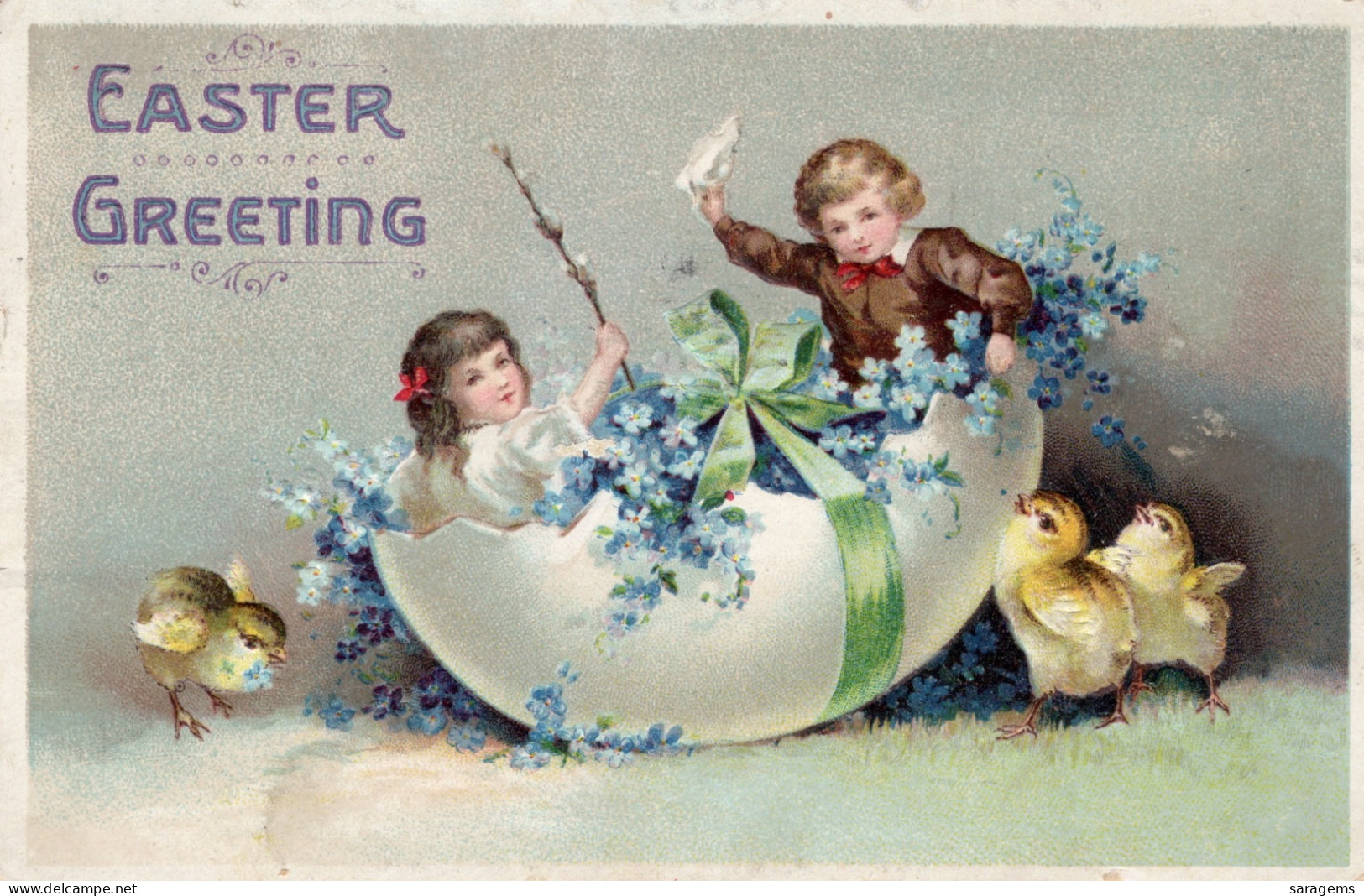 Ellen Clapsaddle -2 Easter Children In Broken Egg 1911 - Antique Postcard - Clapsaddle