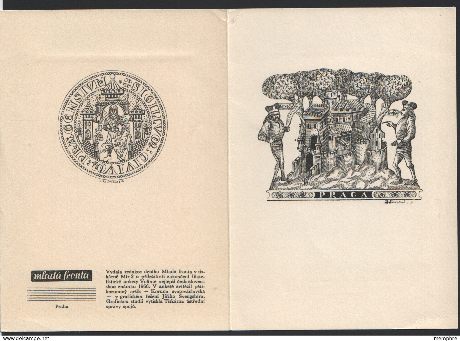 «Best Czechoslovak Stamp Of 1966»   Crown Of St Wenceslas Sc 1390  Blackprint In Presentation Folder - Plaatfouten En Curiosa