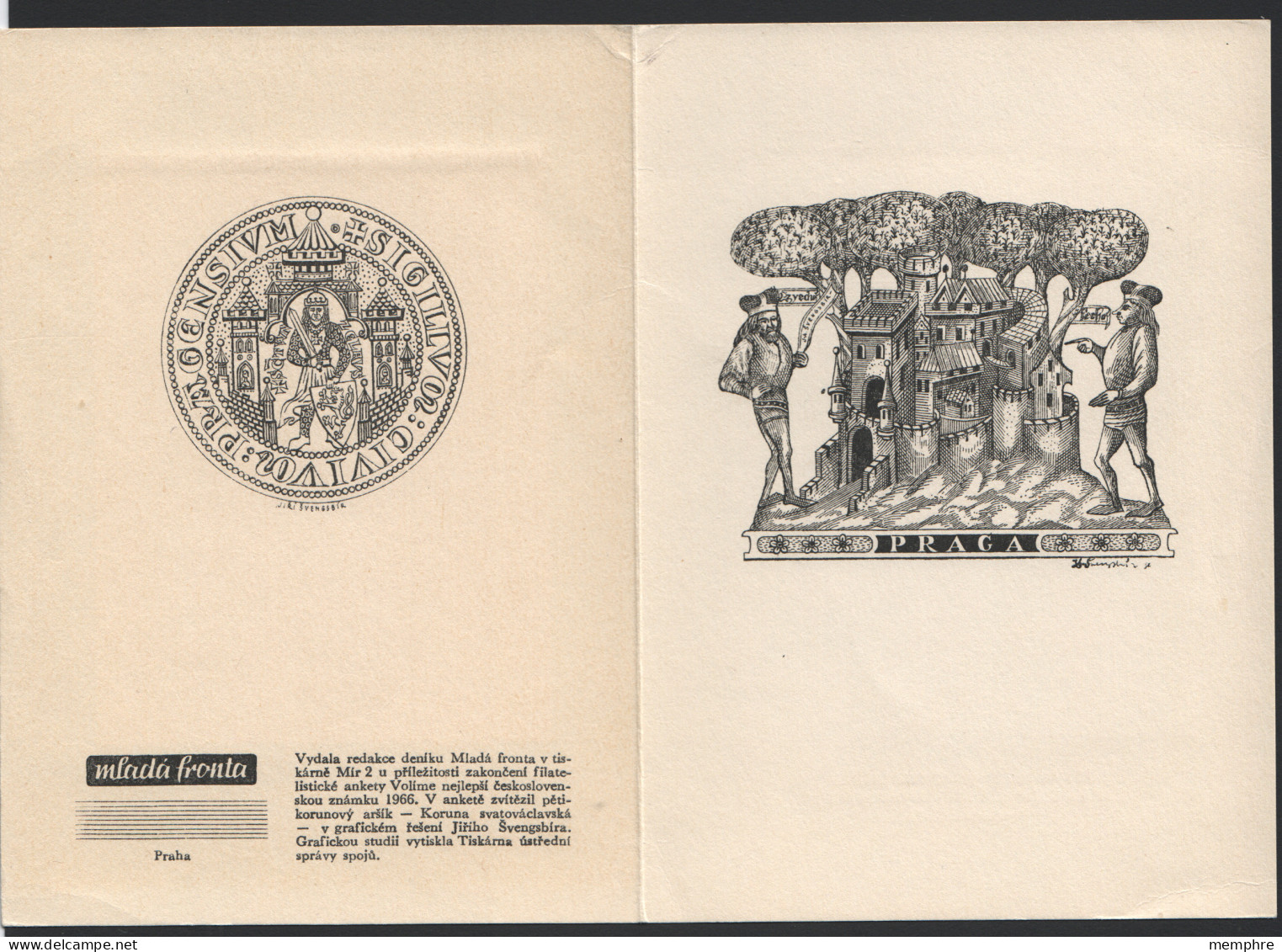 «Best Czechoslovak Stamp Of 1966»   Crown Of St Wenceslas Sc 1390  Blackprint In Presentation Folder - Variétés Et Curiosités