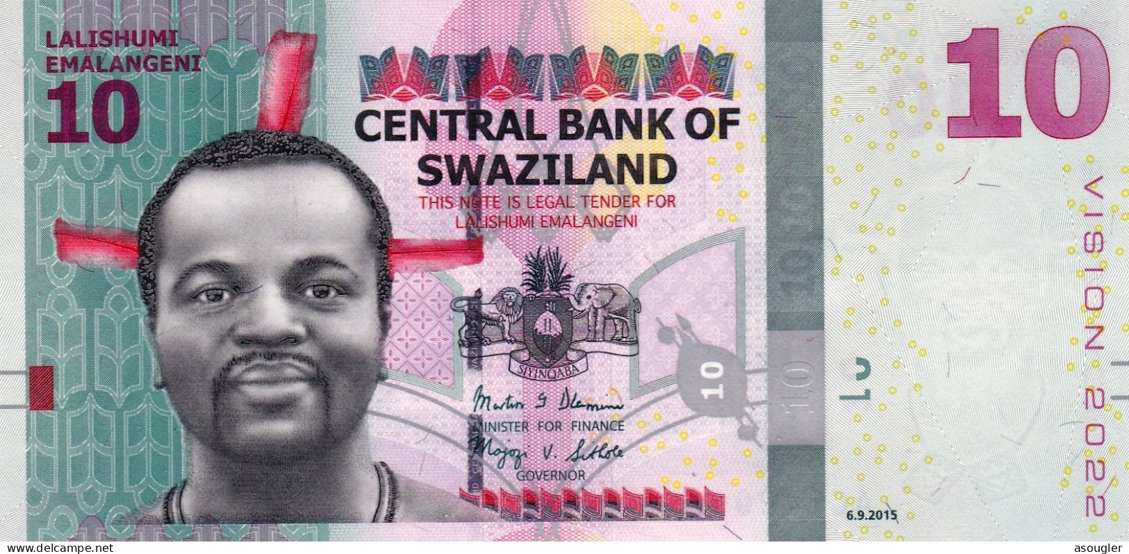 Swaziland 10 EMALANGENI 2015 (2022) UNC "free Shipping Via Regular Air Mail (buyer Risk Only) - Swaziland