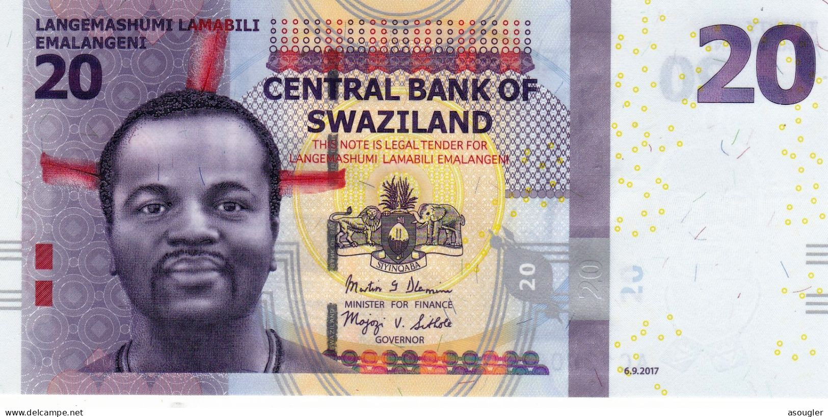 Swaziland 20 EMALANGENI 2017 UNC "free Shipping Via Regular Air Mail (buyer Risk Only) - Swasiland