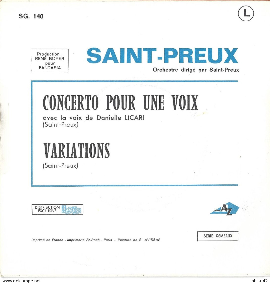 Saint-Preux " Concerto Pour Une Voix " Disque Vinyle 45 Tours - AZ N° SG. 140 - Clásica