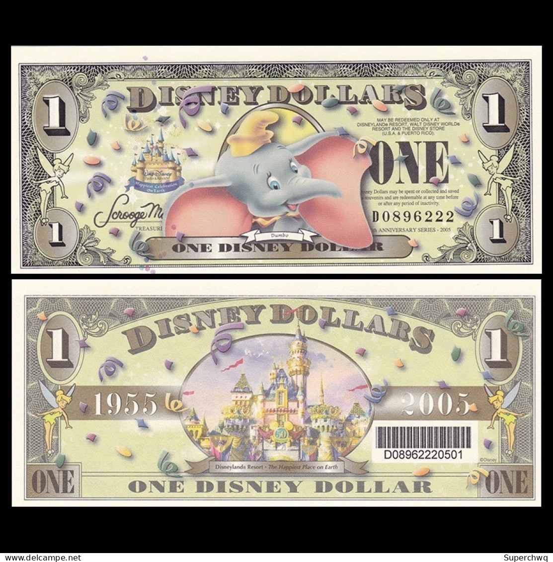 UNC Disney 2005 Dumbo 1 Dollar Commemorative Note - Colecciones Lotes Mixtos