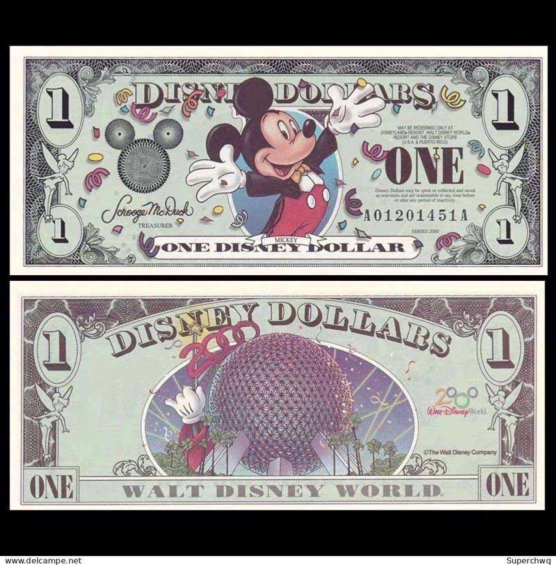 UNC Disney 2000 Mickey 1 Dollar Commemorative Note - Verzamelingen