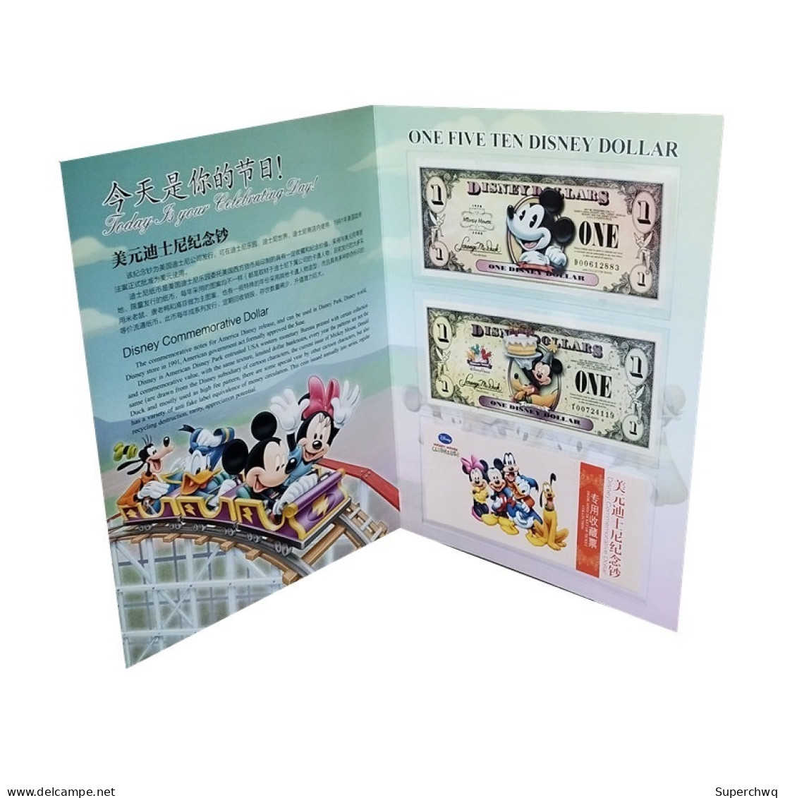 UNC Disneyland Commemorative Banknotes, 2 Copies, 2008 And 2009 Disneyland Commemorative Banknotes With A Booklet - Collections