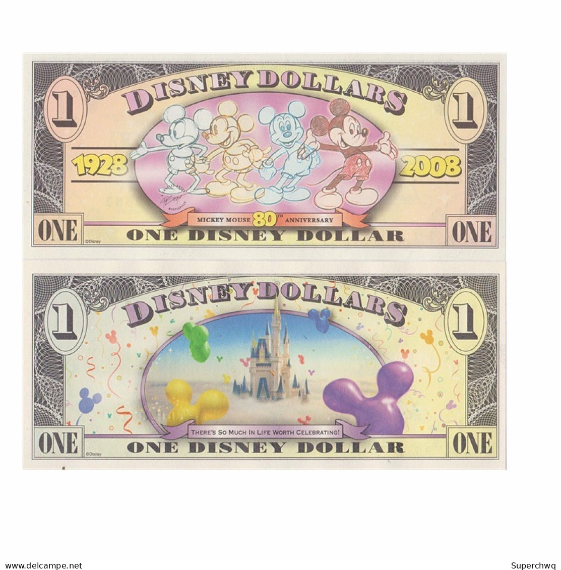 UNC Disneyland Commemorative Banknotes, 2 Copies, 2008 And 2009 Disneyland Commemorative Banknotes With A Booklet - Colecciones Lotes Mixtos