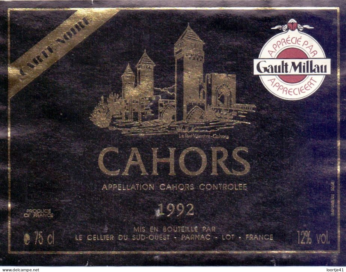 Etiket Etiquette - Vin Wijn - Cahors - 1992 - Cahors