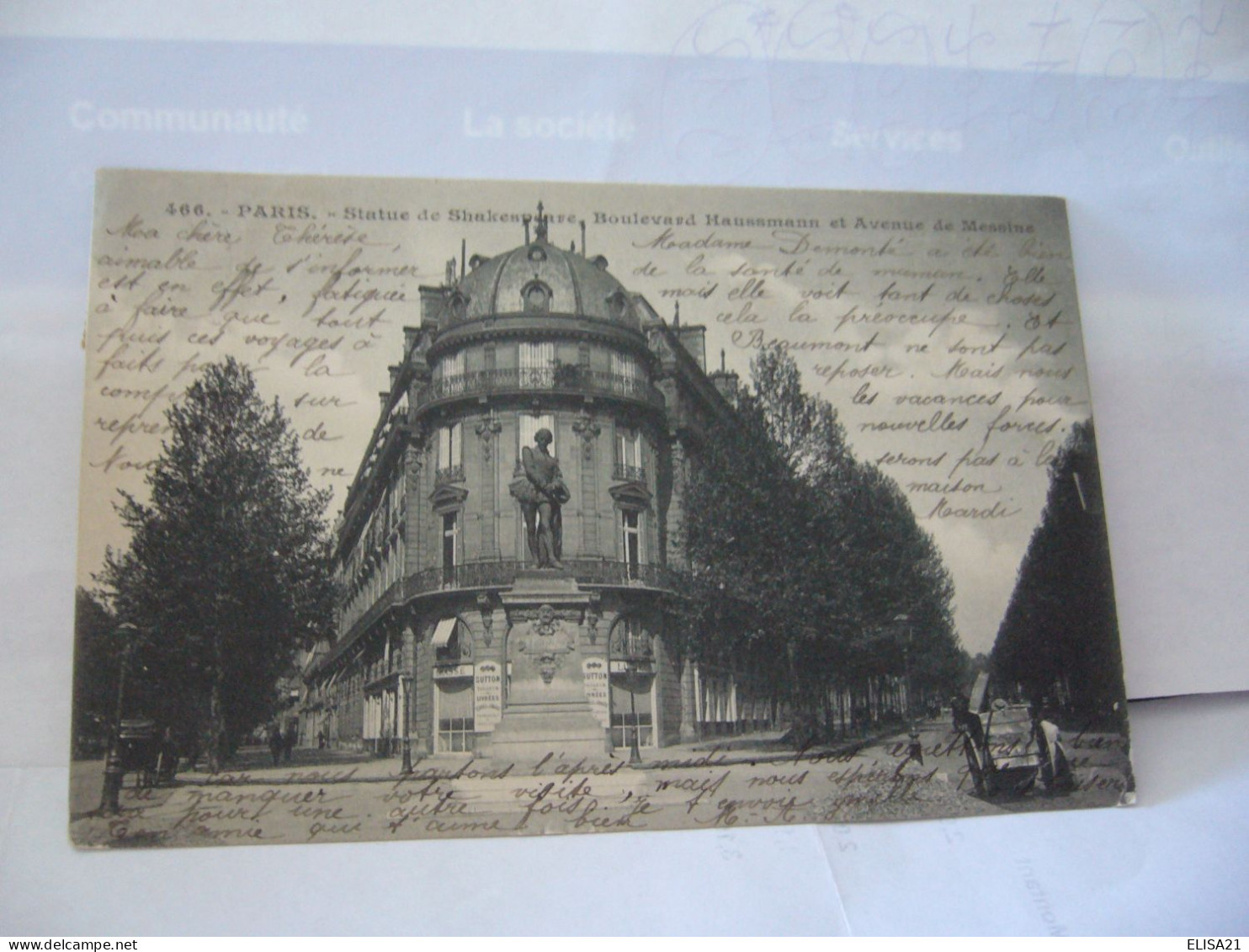 PARIS 75 PARIS STATUE DE SHAKESPEARE BOULEVARD HAUSSMANN ET AVENUE DE MESSINE CPA 1904 - Statues