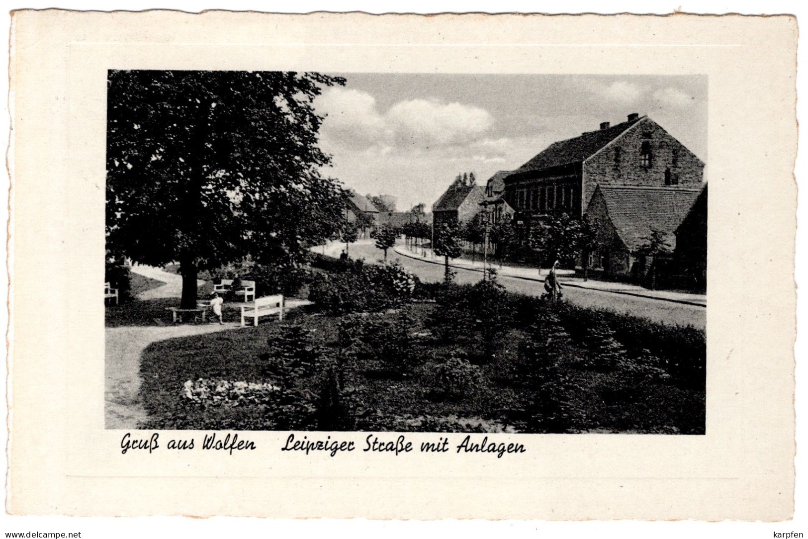 AK 1934 Wolfen Bitterfeld-Wolfen Leipziger-Str. Anlagen Mit Gasthof Passepartout-Karte - Wolfen